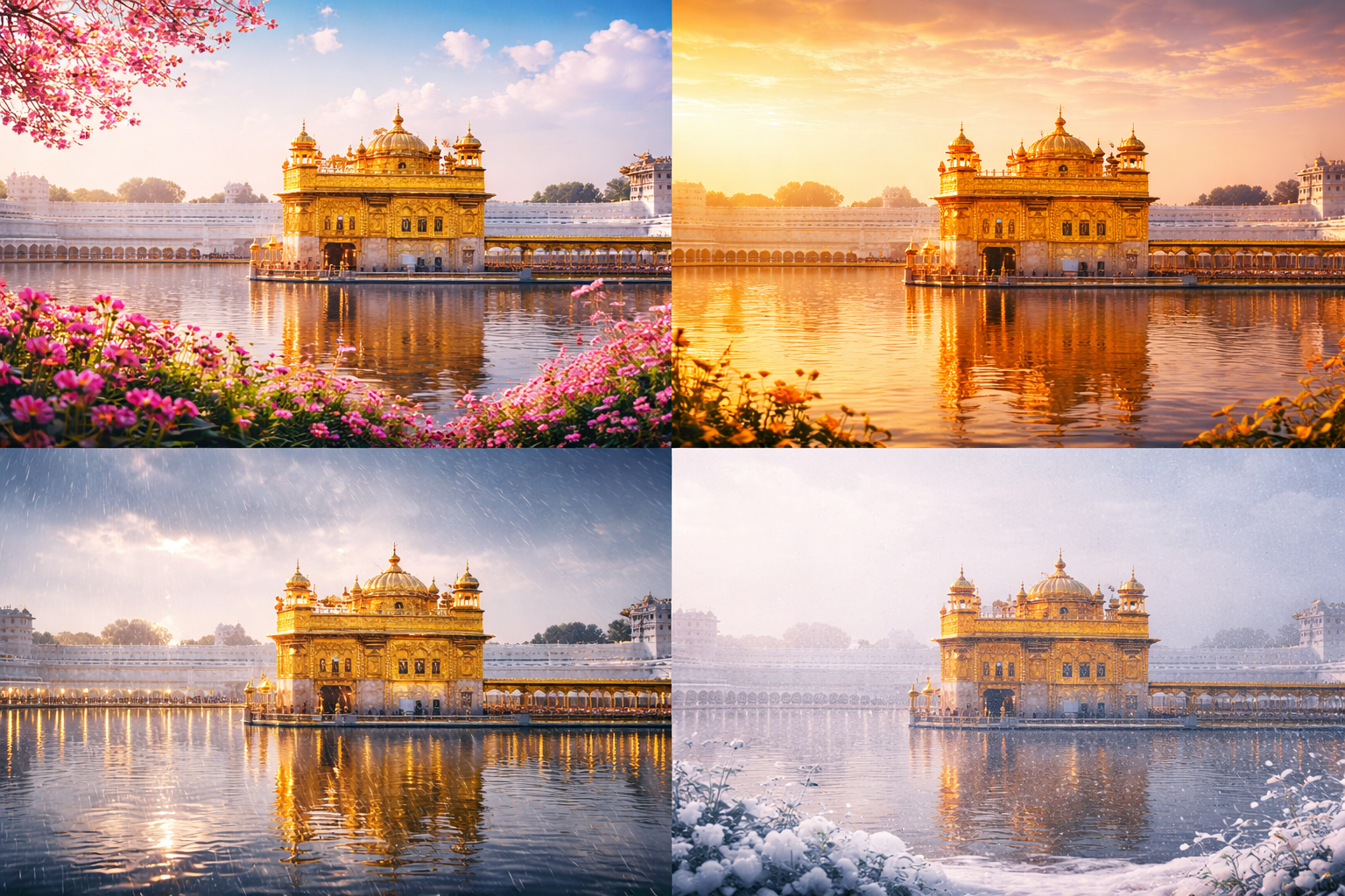Golden Temple Through the Seasons — Spring, Summer, Monsoon, Winter
